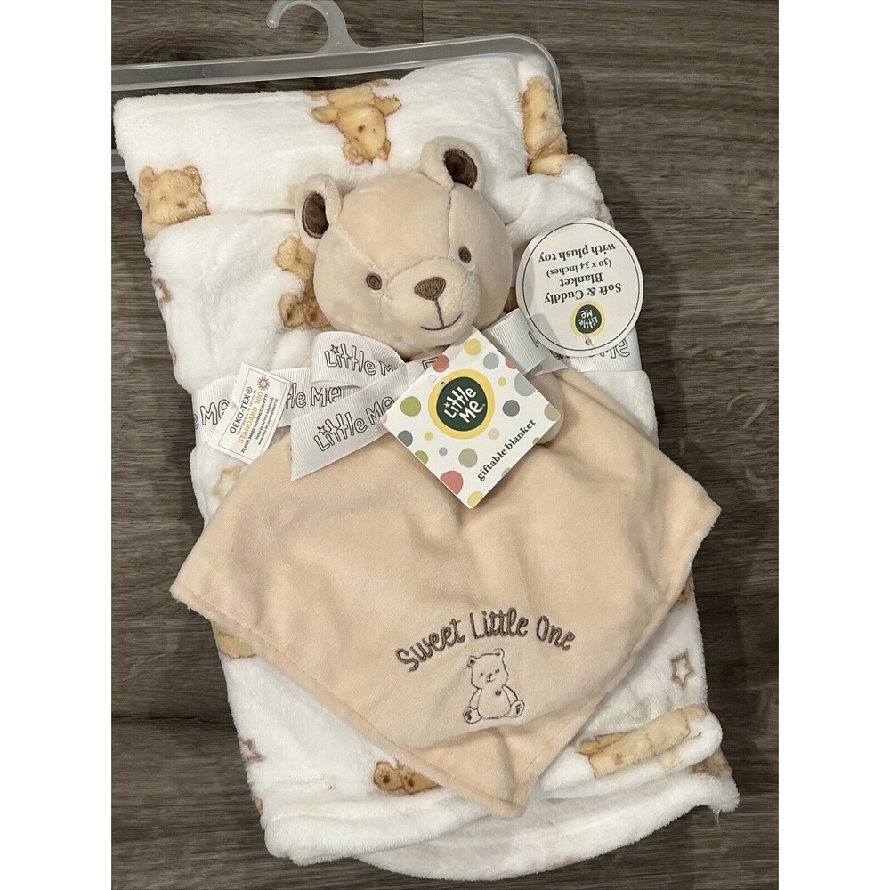 Little Me Baby Blanket Lovey Set Beige Teddy Bear Sweet Little One Embroidered